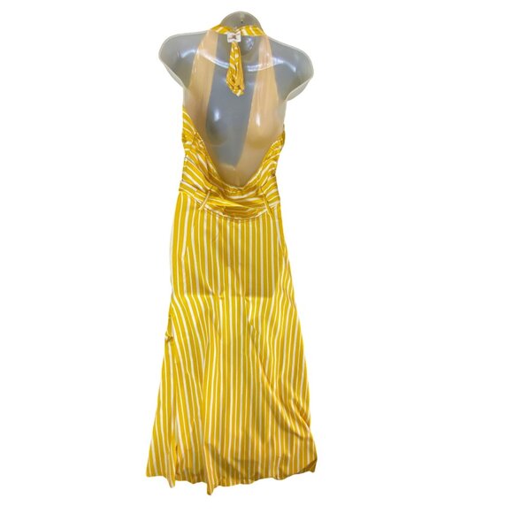 Fashion Nova XL Halter Neck Yellow White Striped Maxi Dress Retro Pinup Sexy Y2k - Picture 10 of 12